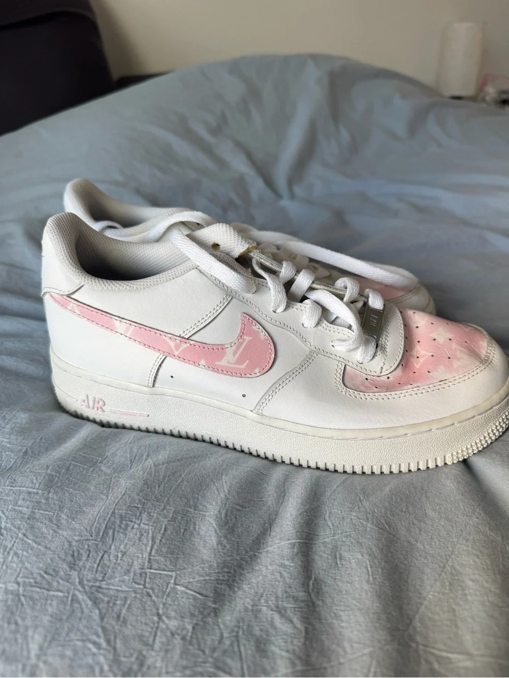 Nike AF1 Kids White Sneakers with Pink LV Swoosh